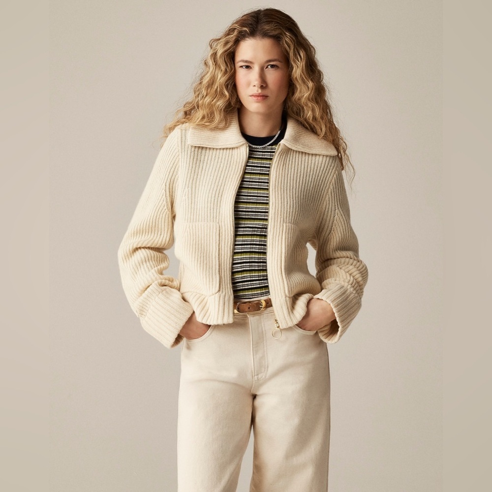 J Crew Collared full-zip sweater in merino wool CR137